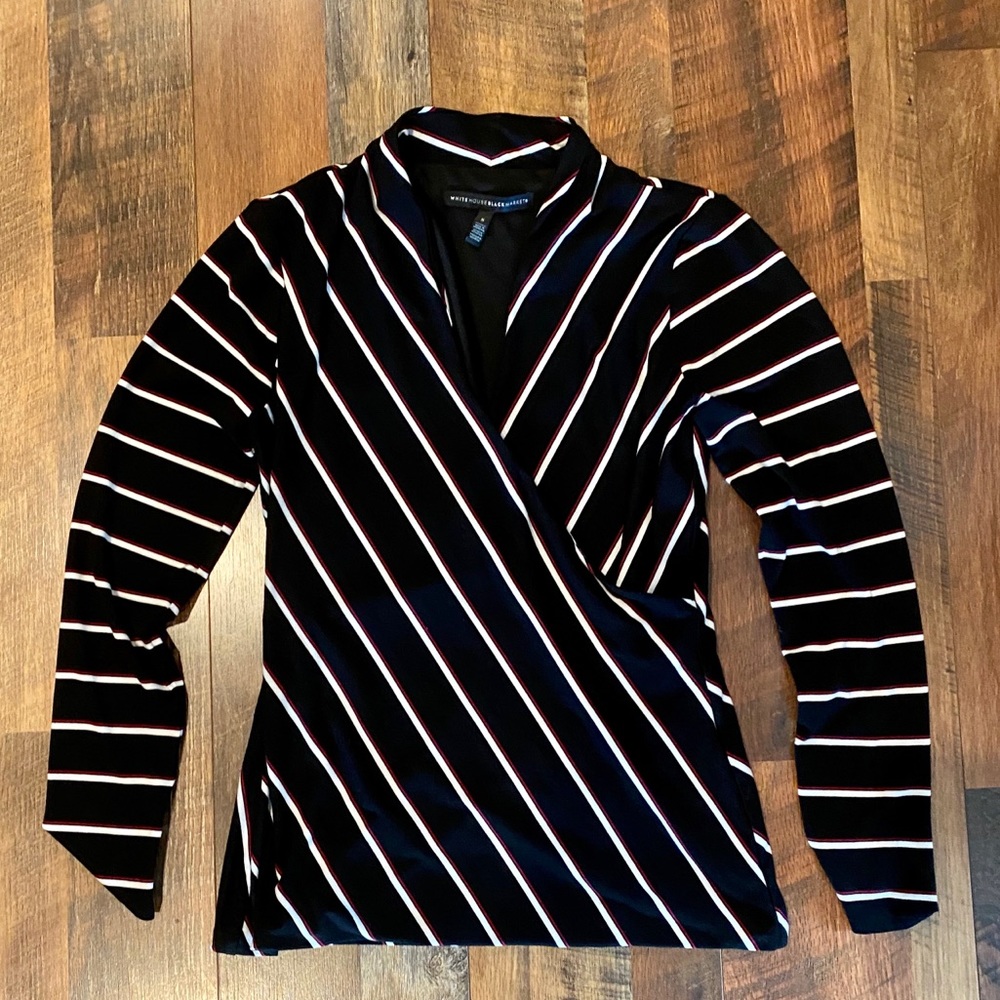WHITE HOUSE BLACK MARKET Striped Surplice Wrap Top - Picture 6 of 8